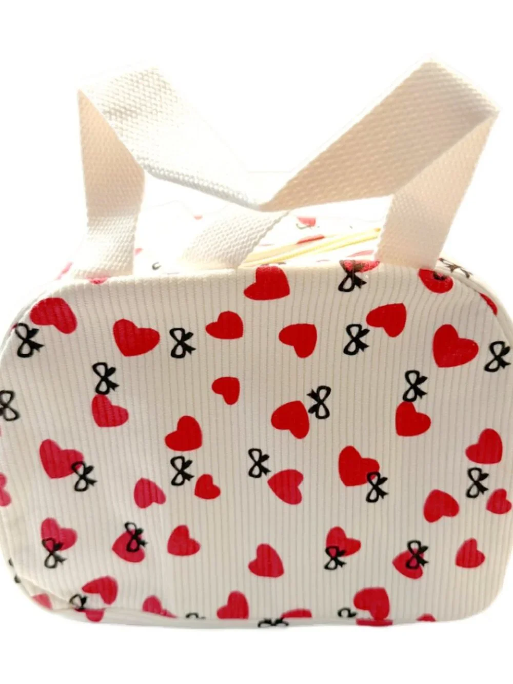 Insulated Heart Lunch Bag Container School Work Travel Cream Corduroy NEW